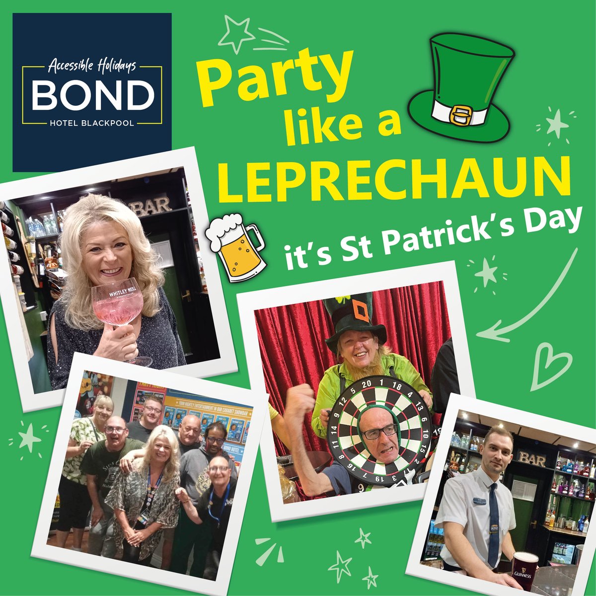 ☘️Happy St Patrick's Day from us all at The Bond Hotel! ✨ 
We hope you have a great day celebrating!
Wishing you luck and a pot o' gold  ☘️

#stpatricksday #bondhotel #accessibleholidays