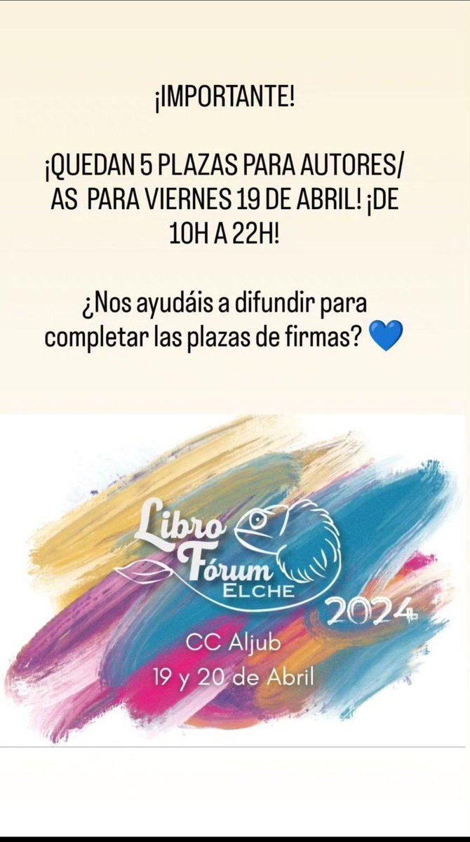 AlonMZ's tweet image. Vamos!!! A que esperáis?? Si eres autor/a te interesa participar en el #LibroForumElche2 de la mano de @KmleonBooks @Literaturelx_ el próximo 19-20 de Abril en CC l’aljub
