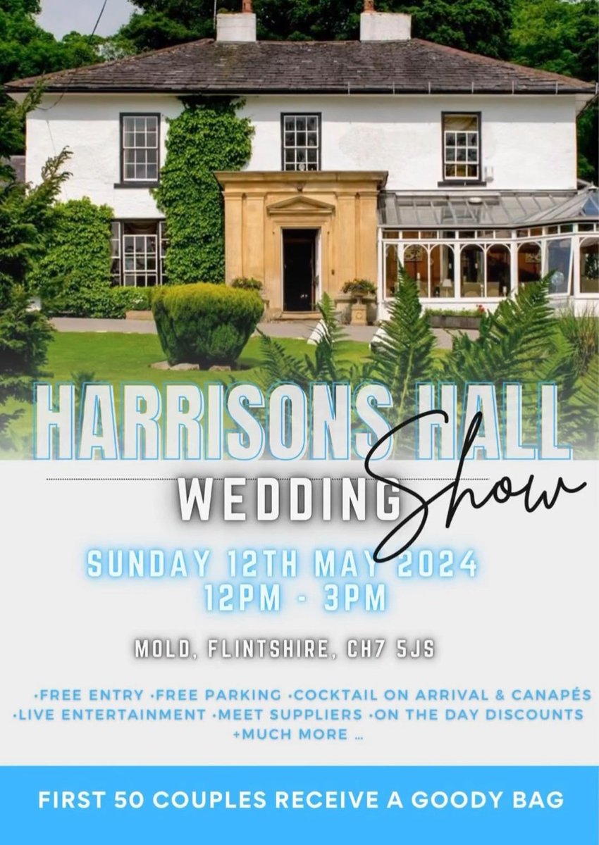 We can't wait to welcome you all back to Harrison’s Hall for our next Wedding Fayre!

Sunday, May 12th, 12-3PM! 

Canapés and Cocktails on arrival and a great change to meet the suppliers ❤️

#WeddingFayre 
#WeddingVenue 
#HarrisonsHall 
#NorthWales