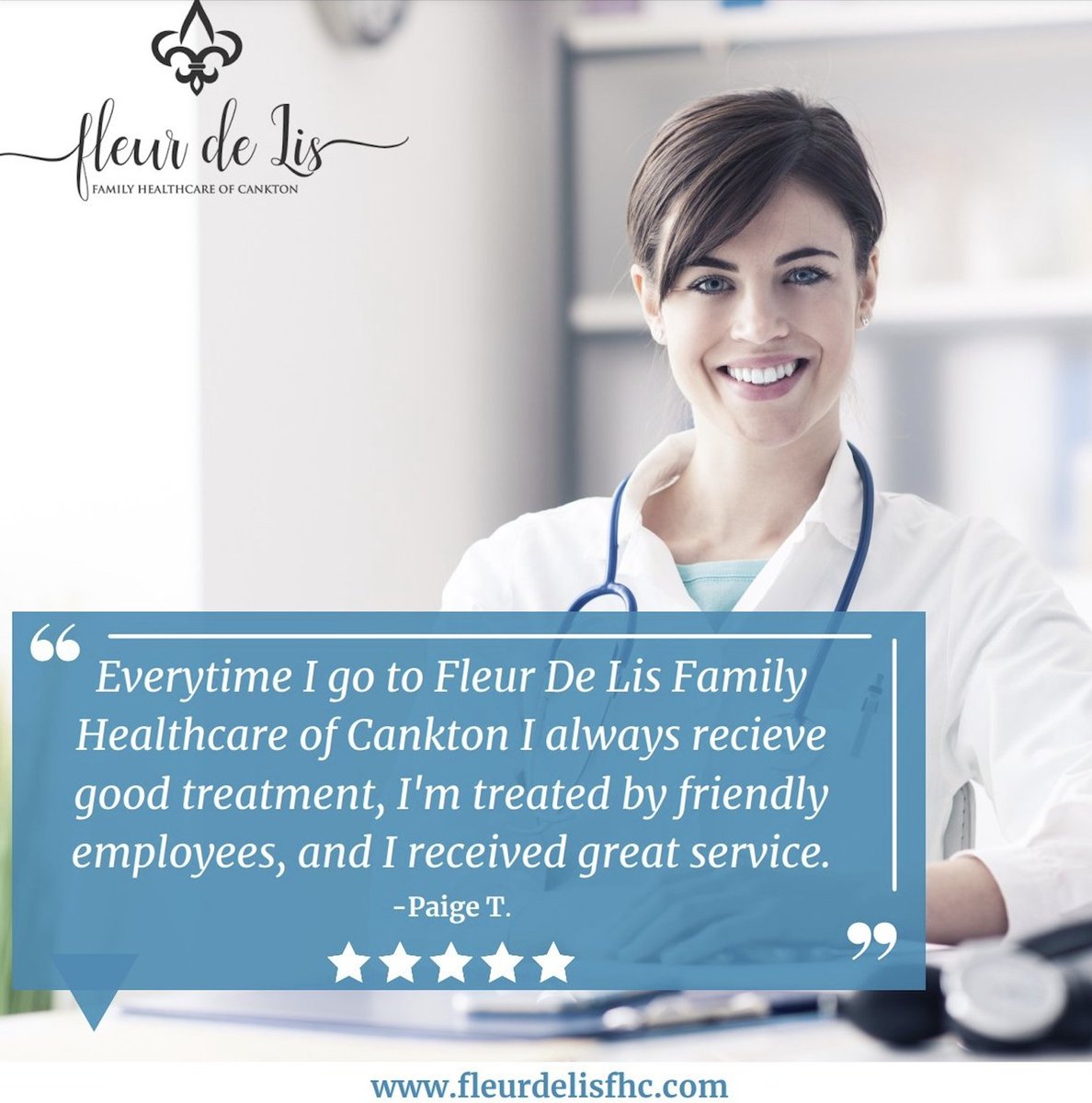 Thank you for the praise, it helps spread the word about what we do.

We are so thankful for 5 star reviews from our amazing patients.

#FleurDeLisFHC #RHC #UrgentCare #Cankton #Louisiana #RuralHealthCare #MedicalClinic #Healthcare #FamilyHealthcare #RuralHealth #fivestar #review