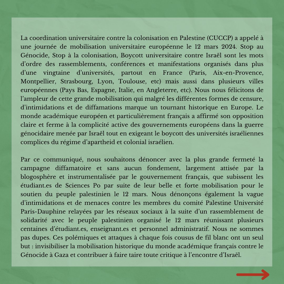 CPalestine30925's tweet photo. 📢 Communiqué 📢 Unis dans la solidarité, nous dénonçons les attaques contre la liberté académique et exprimons notre soutien inébranlable au peuple palestinien. #StopGenocide , #stopcolonisation, boycott universitaire contre Israël. Ensemble, nous résistons. #LibertéAcadémique https://t.co/rCR1CnQskK