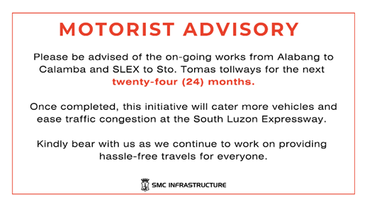 OfficialSLEX's tweet photo. #SMCTollways #SLEX #Skyway #MotoristAdvisory https://t.co/GrpfGoZrou