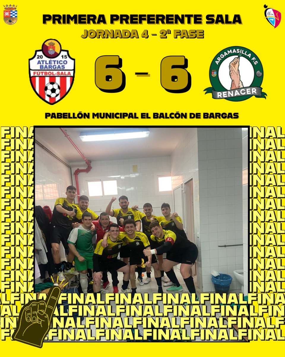 RenacerFs's tweet photo. |SÉNIOR|

Atlético Bargas FS / General  Óptica / Alm. Asesores ‘A’ 6-6 Renacer Argamasilla FS
⚽️⚽️⚽️ Guti
⚽️⚽️ Valverde
⚽️ Abel José https://t.co/uo31UdsYYX
