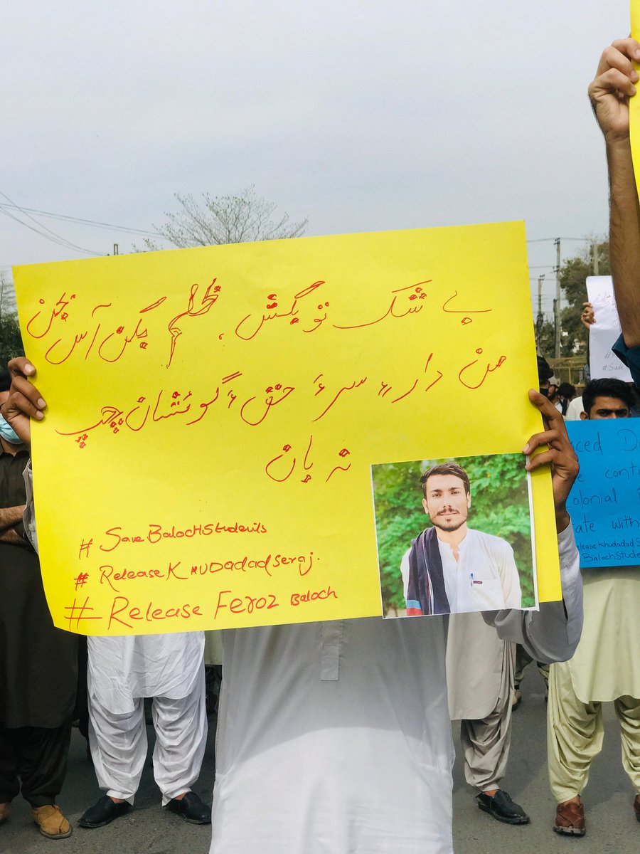 BSCPunjab's tweet photo. Baloch Students Council Faisalabad has organized a protest rally against the enforced disappearance of Khuda Dad Seraj and the profiling and harassment of Baloch Students in Punjab and Islamabad.
#ReleaseKhudaDadSeraj https://t.co/uU206SbaVv