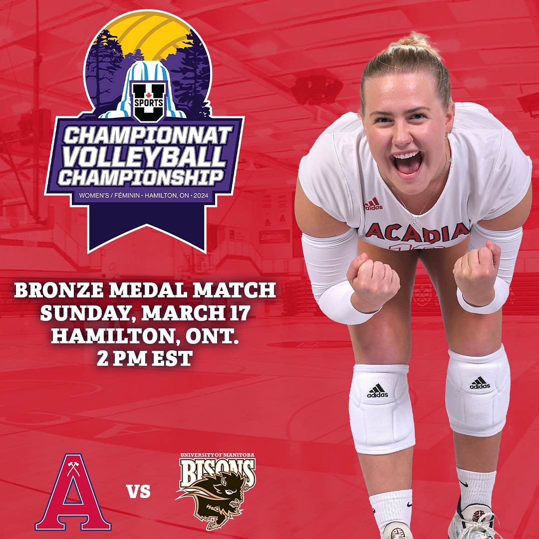 Let's go, <a href="/AcadiaU/">Acadia University</a>! The volleyball Axewomen play for a national bronze medal today, March 17, at 2 p.m. EST. Catch our medal match against Manitoba on CBC Sports.
