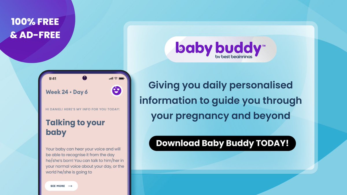 The #BabyBuddyApp has personalised, bite-size daily updates to guide you through each day of pregnancy and early parenthood. It's the trusted friend in your pocket, whenever you need it 💜 Search ‘Baby Buddy’ in the App or Google Play Store and download Baby Buddy today.