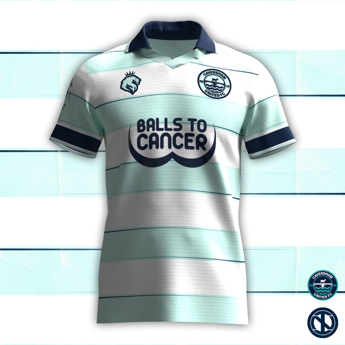 designedbyONI's tweet photo. @CavershamUnited | The “Reading” Kit
A tribute to Reading FC, to whom the Billy Goats showed solidarity for their current ownership troubles. It features teal hoops with thin fading navy stripes.

#CavUtdKitCompetition https://t.co/yrdBmrYD0g