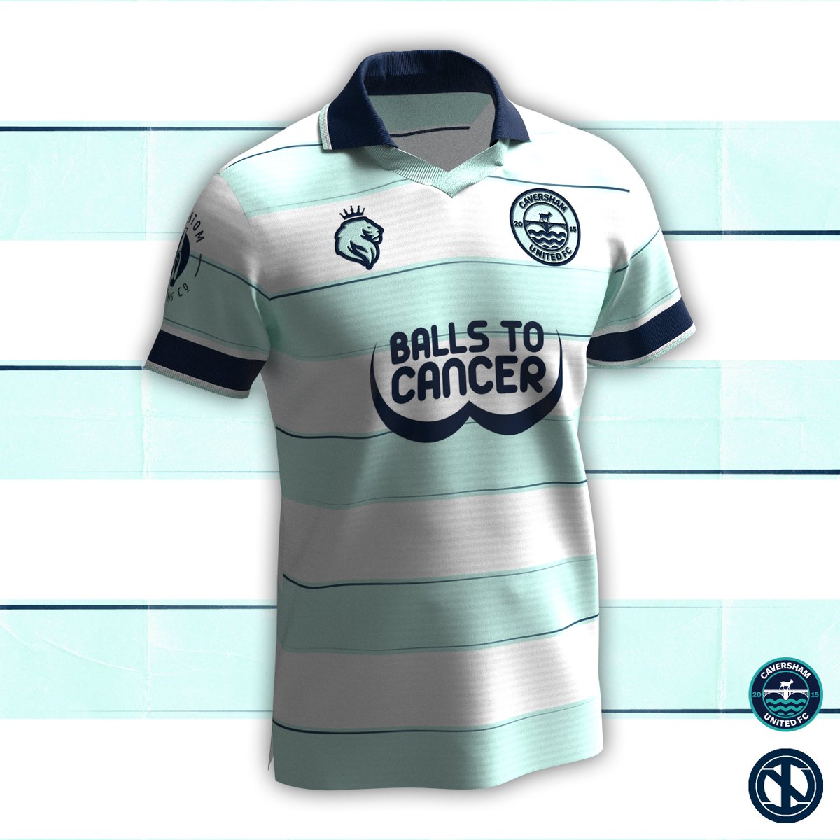 designedbyONI's tweet photo. @CavershamUnited | The “Reading” Kit
A tribute to Reading FC, to whom the Billy Goats showed solidarity for their current ownership troubles. It features teal hoops with thin fading navy stripes.

#CavUtdKitCompetition https://t.co/yrdBmrYD0g