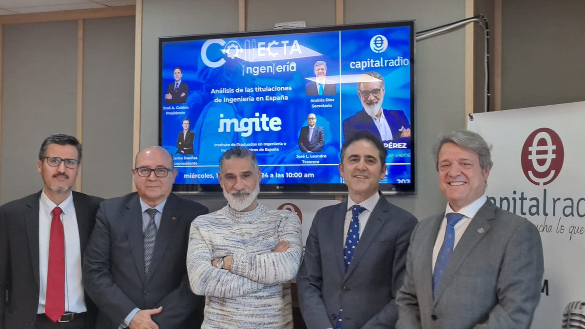 ConsejoMinas's tweet image. Esta semana, nuestro presidente José Luis Leandro, junto con miembros de la Comisión Ejecutiva de @INGITE_ES, asistieron al programa #ConectaIngenieria de @CAPITALRADIOB para participar en un Coloquio sobre “Análisis de los Estudios de #Ingeniería en España”