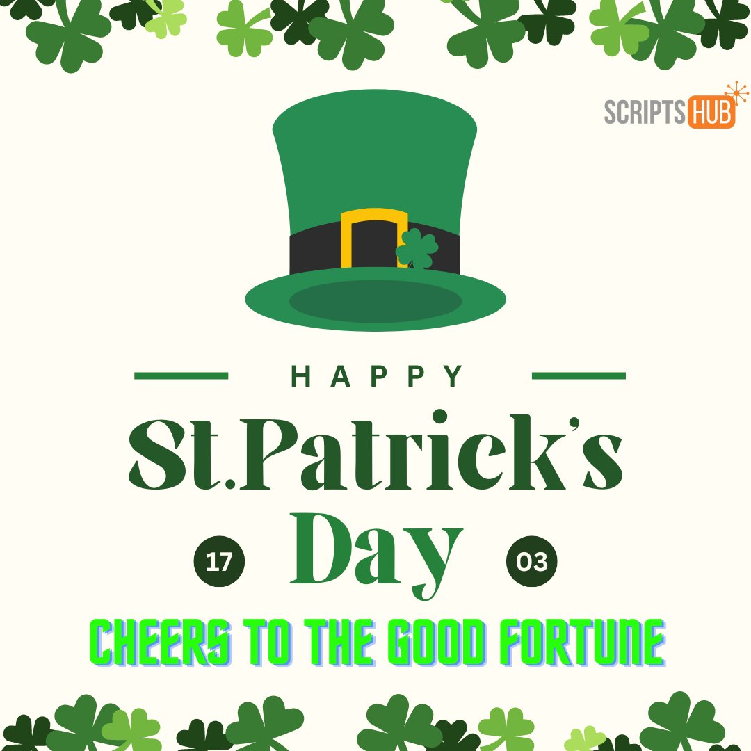 InfoScriptshub's tweet image. ☘️Wishing You a Happy St. Patrick&apos;s Day from #Scripthub!🍀

Sending luck and good vibes your way on this special day! May your celebrations be merry, your spirits be high, and your day be filled with happiness. Happy St. Patrick&apos;s Day to all! 🍀 

#StPatricksDay #LuckofTheIrish
