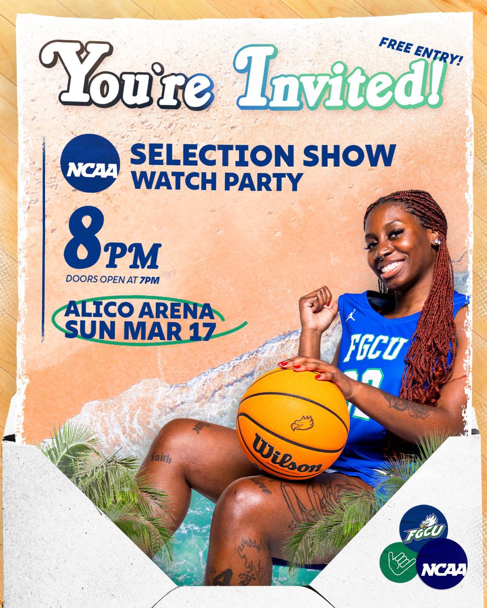 NCAA Selection Show Watch Party 🥳 Witness where the Eagles will be dancing TONIGHT at Alico Arena Doors open at 7 p.m., party starts at 8 p.m. FREE ENTRY #Raining3s