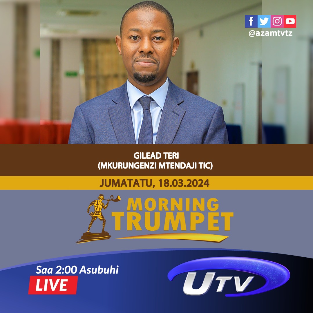 azamtvtz's tweet photo. Kwenye #MorningTrumpet ya #UTV108 kesho Machi 18, 2024 tutakuwa na mahojiano na Mkurugenzi Mtendaji wa Kituo cha Uwekezaji nchini (TIC), Gilead Teri.

Una maswali? au jambo lolote linakutatiza kuhusu uwekezaji nchini? usisite kuacha maoni yako hapa kwenye comment na yatamfikia na atatoa majibu.

Ni kesho, Machi 18, 2024 ndani ya #MorningTrumpet kuanzia saa 2.00 asubuhi.