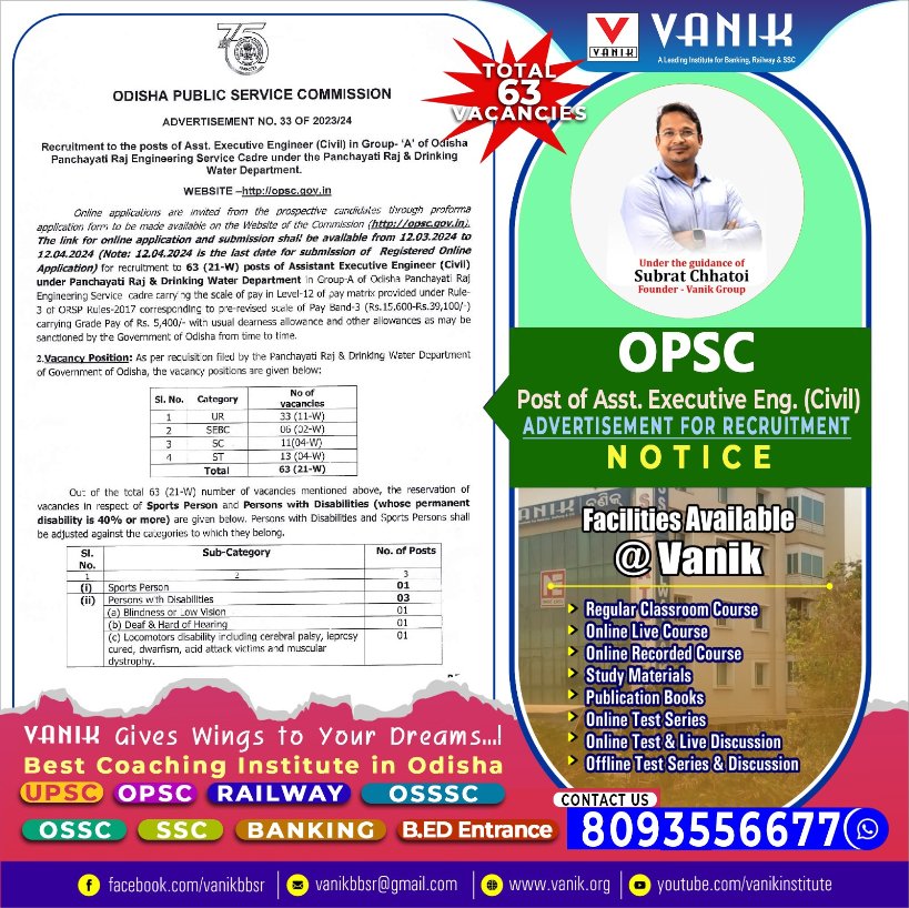 VanikEducation's tweet photo. 📣OPSC AEE Recruitment 2024 Out,
👉🏻OPSC  Assistant Executive Engineer(AEE) Recruitment 2024 has been released for 63 Assistant Executive Engineer posts @opsc.gov.in. 
.
.
.
#VANIK #vanikinstitute #vanikjobalert #OPSC #AEE  #Recruitment2024 #AssistantExecutiveEngineer https://t.co/Zh65VQButA