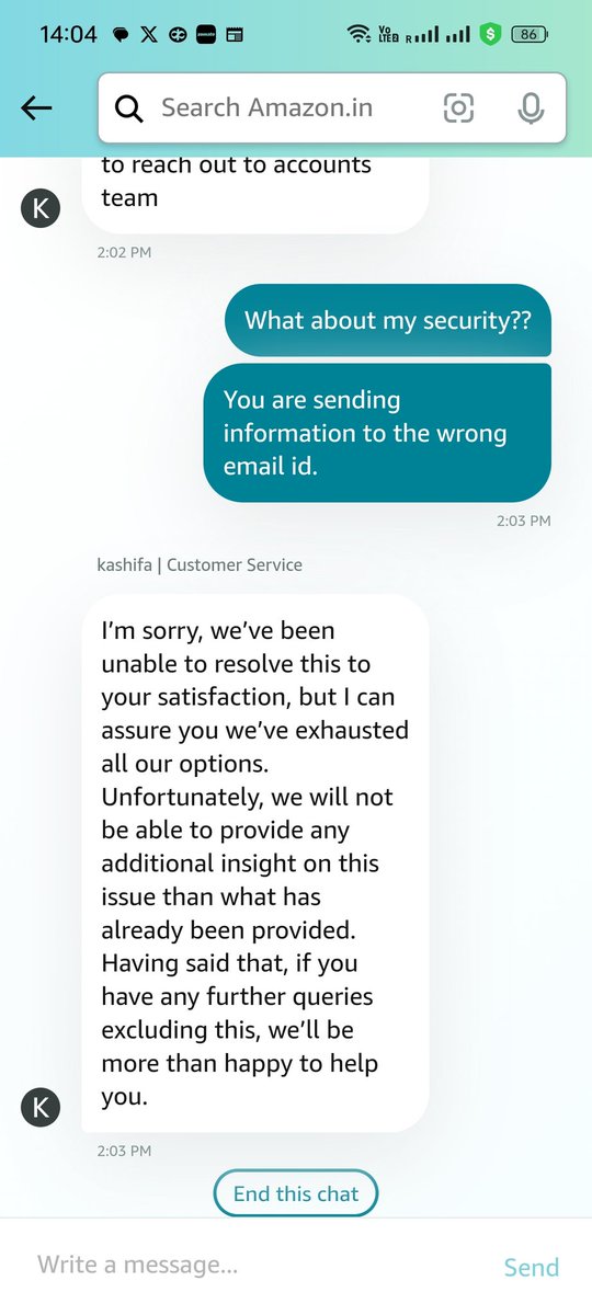 shafeeex's tweet photo. @AmazonHelp They are unable to provide any assistance or resolve this issue.  What next? https://t.co/ImvRgVjlLF