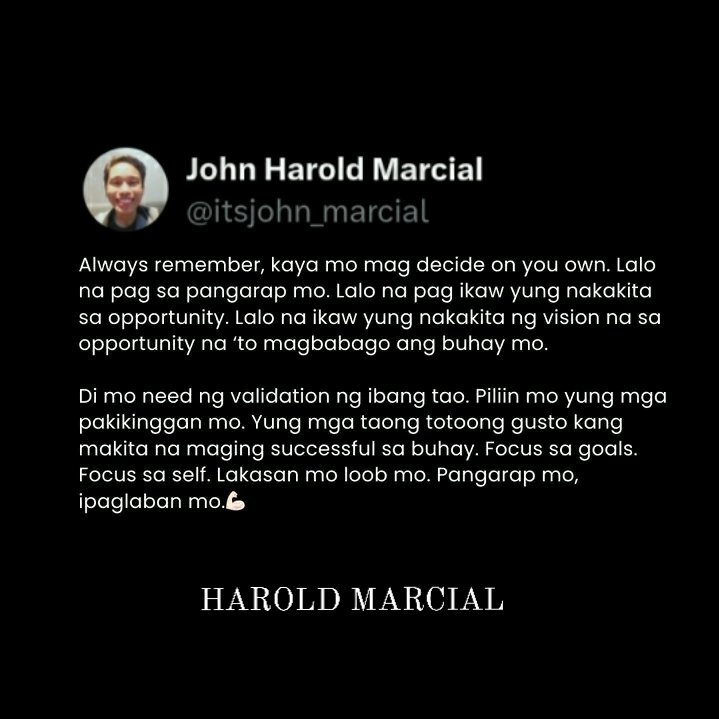 Maging palaban sa buhay!💪🏻🔥 ✅Follow me on my Facebook page: facebook.com/marcialjohnhar… ✅Follow me on my Personal FB account: facebook.com/haroldmarcial00 ✅Follow me on my IG: instagram.com/itsharold_marc… @itsharold_marcial