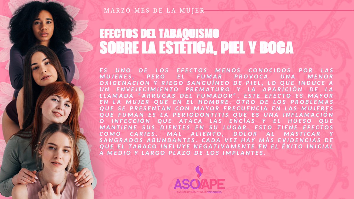 Marzo: mes de la mujer y de conciencia sobre los efectos del tabaquismo. Fumar afecta la estética de la piel y la boca, causando envejecimiento prematuro y problemas dentales. Dejar de fumar beneficia tu salud. 🌸