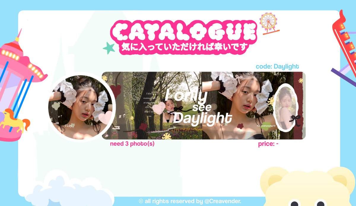 Creavender's tweet photo. { halo! boleh minta tolong retweet post ini? timakaci 🩷 }

hari ini aku optip 3 katalog terbaru ku:
• Daylight
• Summer Paradise
• My Plan

jam 21.15 WIB langsung sebut nama katalognya &amp; quantitynya ya! cek detail di alt dan tnc di reply. 🫶🏻

t: #zonauang #zonaba #zonabu https://t.co/7YPYlky2Fg