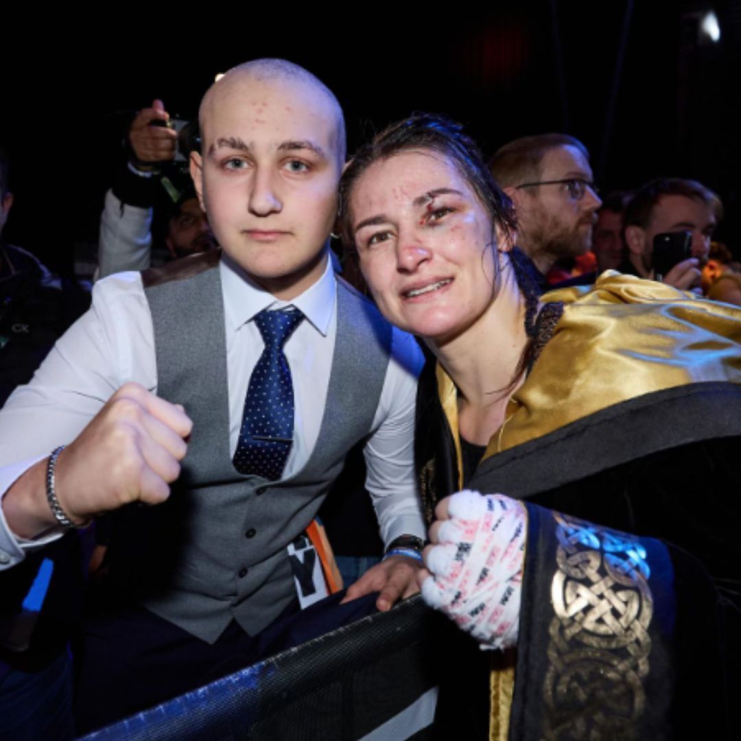 MakeAWish_ie's tweet photo. Happy St. Patricks Day ☘️ To celebrate, we're highlighting the amazing work of @KatieTaylor last year, meeting her super fan Billy who has been living with Hodgkin's Lymphoma. He got to sit down with Katie and discuss their mutual love of boxing! #makeawish #LightUpHope #SparkJoy https://t.co/lSjv4m1gYk