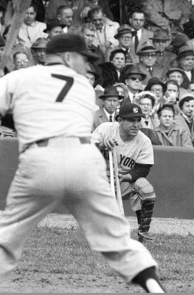 Mickey Mantle at the plate. Yogi Berra waiting for his turn to bat