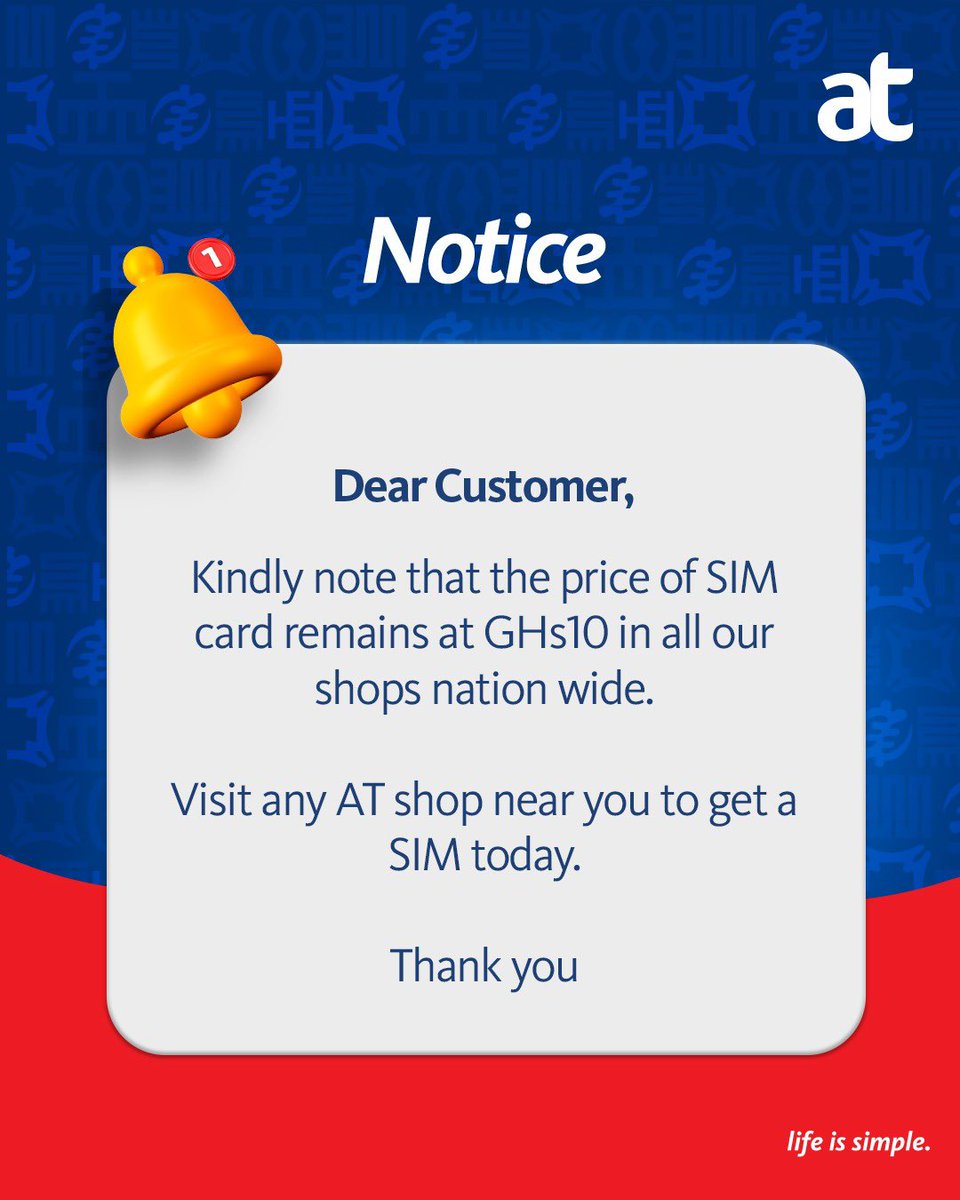 #AT #AirtelTigo SIM card officially costs GHs10. We’re opened today so please grab yours now! Thank you #Lifeissimple