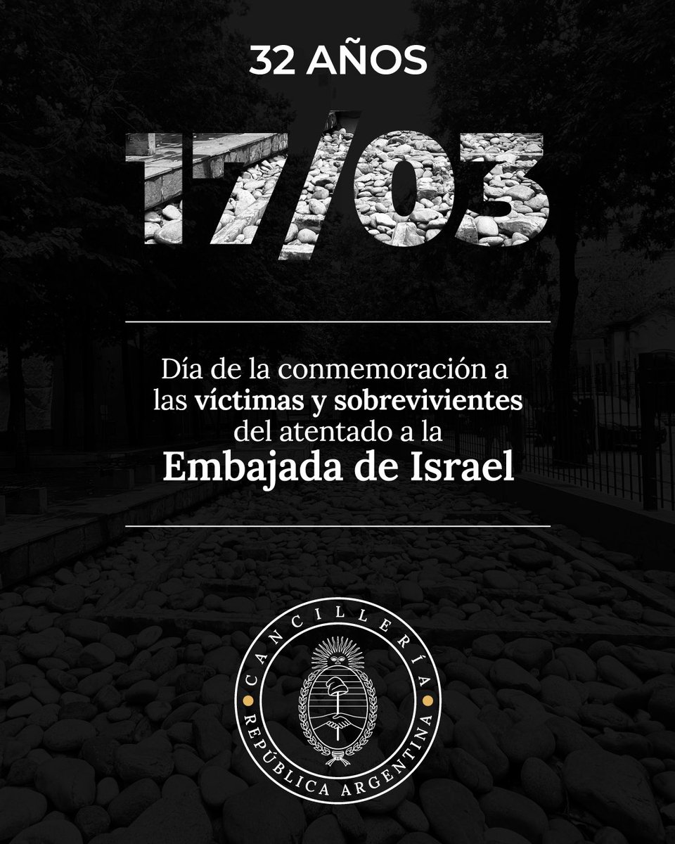 32° Aniversario del atentado a la Embajada de Israel.

A 32 años del atentado a la Embajada de Israel, recordamos a sus víctimas y acompañamos a sus familiares. 

En esta fecha, y aún conmovidos por los sucesos del pasado 7 de octubre y sus consecuencias, reiteramos nuestra más