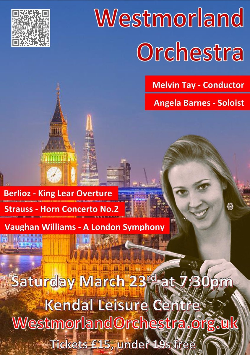 23rd March, our next concert! Vaughan Williams, French horn concerto and more... Free tickets for under 19s and students... available online and on the door! @LakeSinfonia @CumbriaMusicHub @arts_cumbria @LancMusicHub @TouristKendal @pronobischoir @levens_choir @cumbriaopera