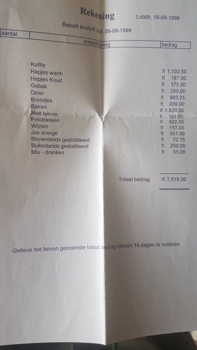 Klungelsmurf71's tweet image. Dit waren nog 's prijzen 😁
#Huwelijk 1999, #guldens