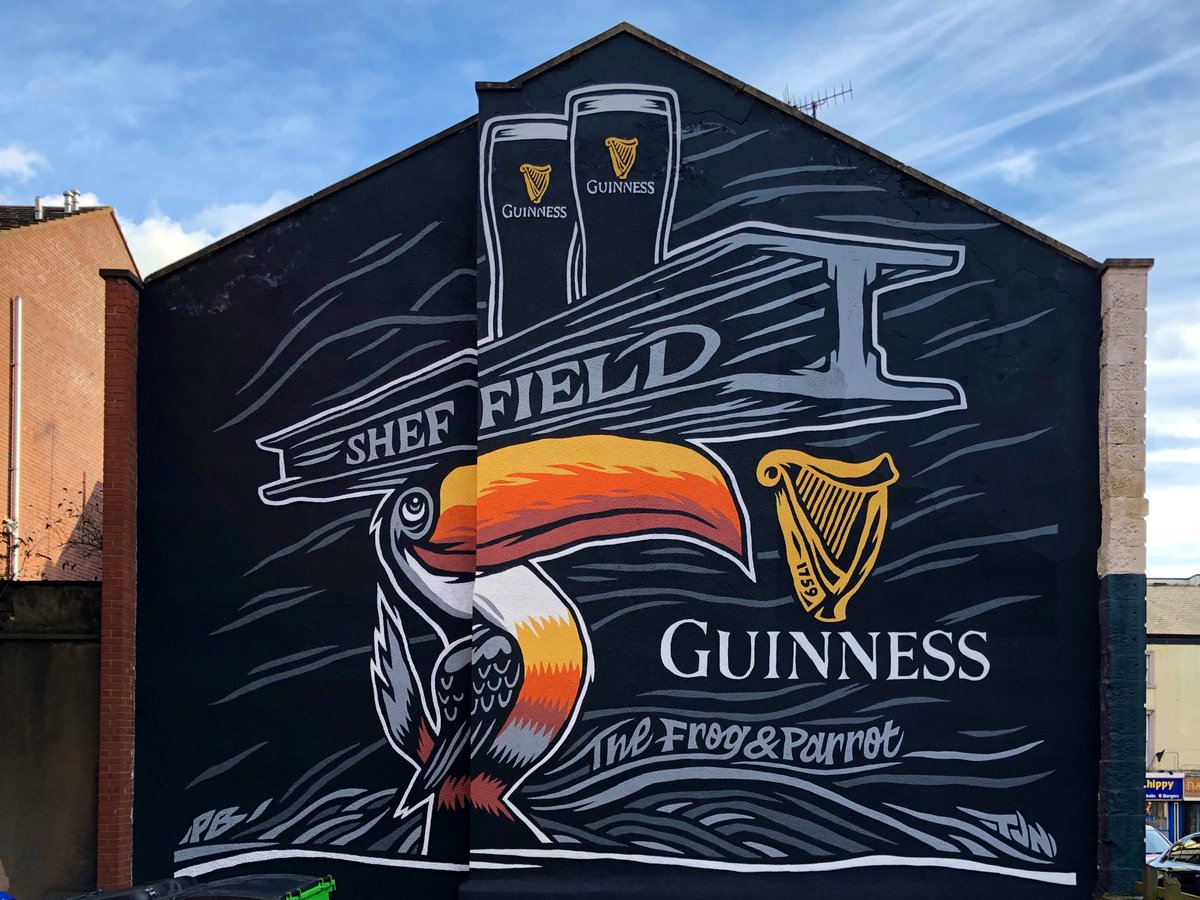 And I post it every year, but I love the Guinness-inspired artwork on the @FrogandParrot, it was designed by @tomjnewell and painted by @petedpainter in 2021 😍🍻 #StPatricksDay #Sheffield