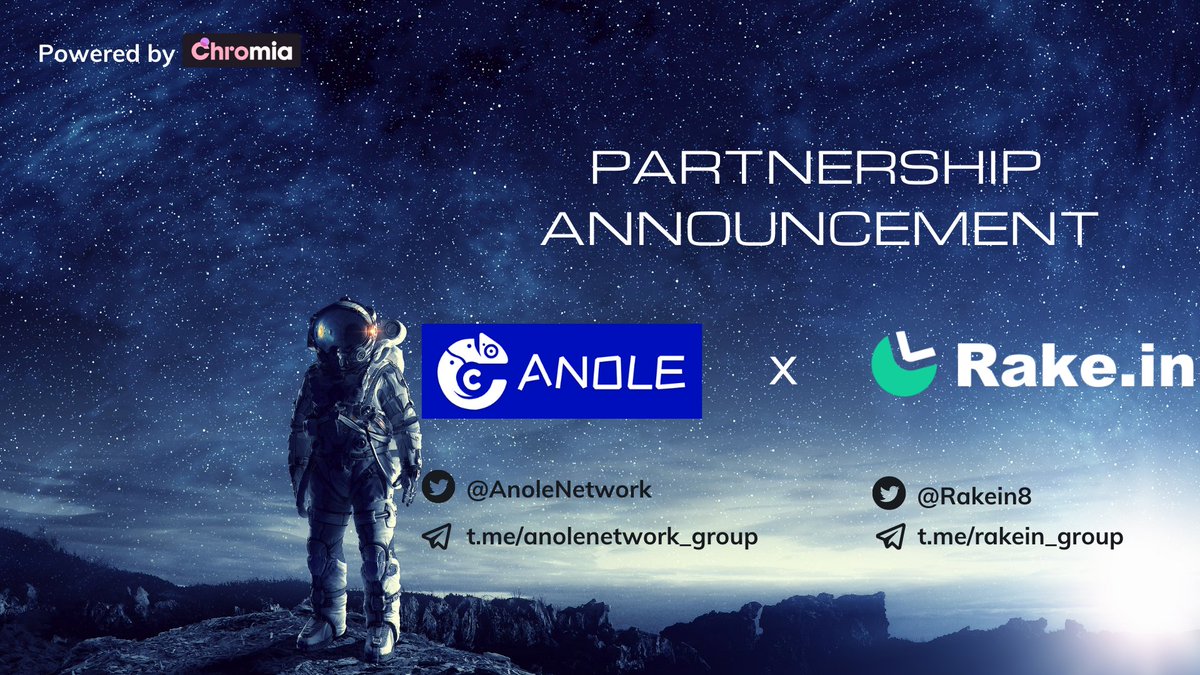 We are happy to announce our partnership with
<a href="/Rakein8/">Rake.in</a> 
🤝To celebrate this we are giving away 50 RAKE &amp; 50 ANOLE . Only 50 slots,FCFS.
To win:
👉 follow <a href="/AnoleNetwork/">anole.network</a> &amp; <a href="/Rakein8/">Rake.in</a> 
👉 join both TG group
👉 like and rt this tw with your bsc address and tg id
72 hours⌛️|Good luck