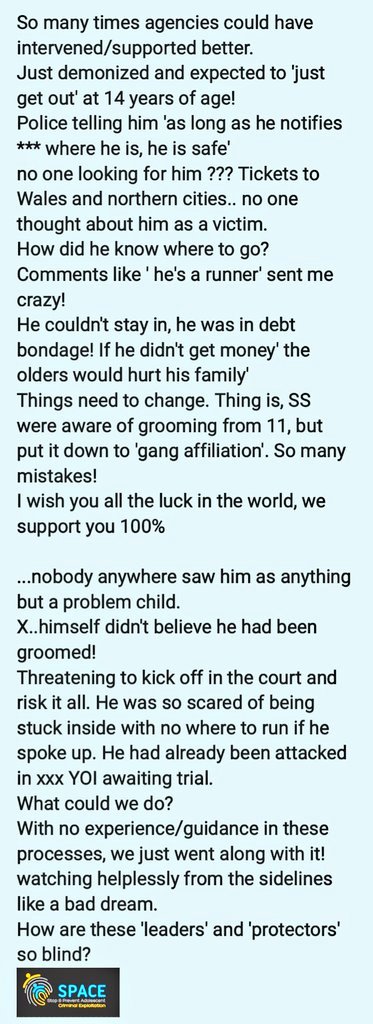 bespaceaware's tweet photo. Thank you to a follower who has disclosed their 💔 #CountylinesCCE 👣
A classic CL exploitation response/trajectory
▪C/Protection
▪Missing
▪UK-Trafficked
▪Debt Bondage+Threats
▪Remand+Attack
▪Trial+Reprisals+Conviction
▪No NRM
"No experience & guidance"
📢#CCENatStratNOW https://t.co/nI149Mdjst