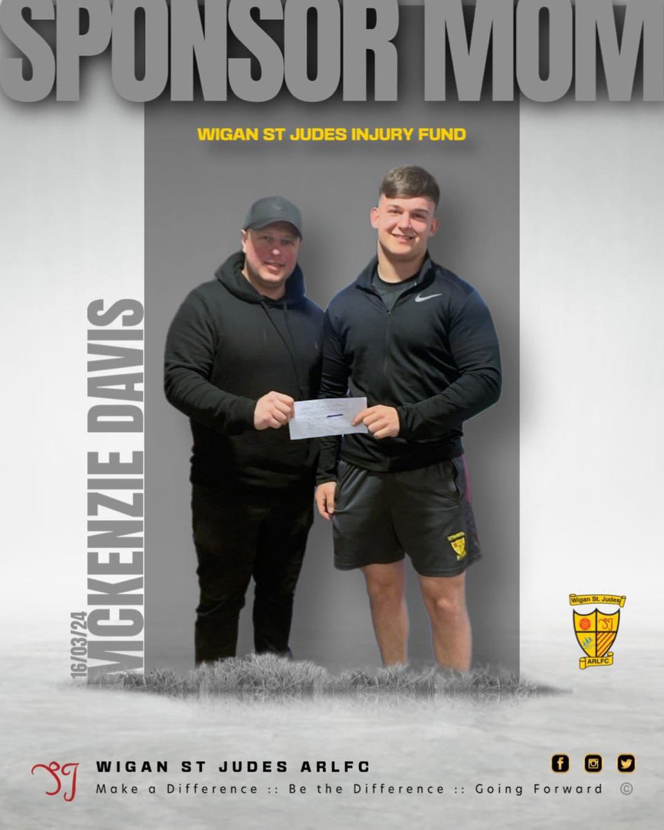 🟨 𝗦𝗣𝗢𝗡𝗦𝗢𝗥𝗦 𝗠𝗔𝗡 𝗢𝗙 𝗧𝗛𝗘 𝗠𝗔𝗧𝗖𝗛 🟨 This week our MOM was sponsored by the Wigan St Judes Players Injury Fund. Congratulations to Mckenzie Davis who was named as the sponsors MOM yesterday. Great game Mckenzie 🙌 #joinjudes #NCL #manofthematch #wiganstjudes