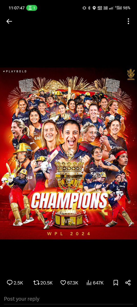 Vikram9559's tweet photo. #rcb after so much years of waiting for wpl cup  has arrived in our campaign #eesalacupnamde and final we get our first 🥇 cup #ViratKohli𓃵 #ViratKohli #RCBfans #RCBChampions https://t.co/phraAM6wLx