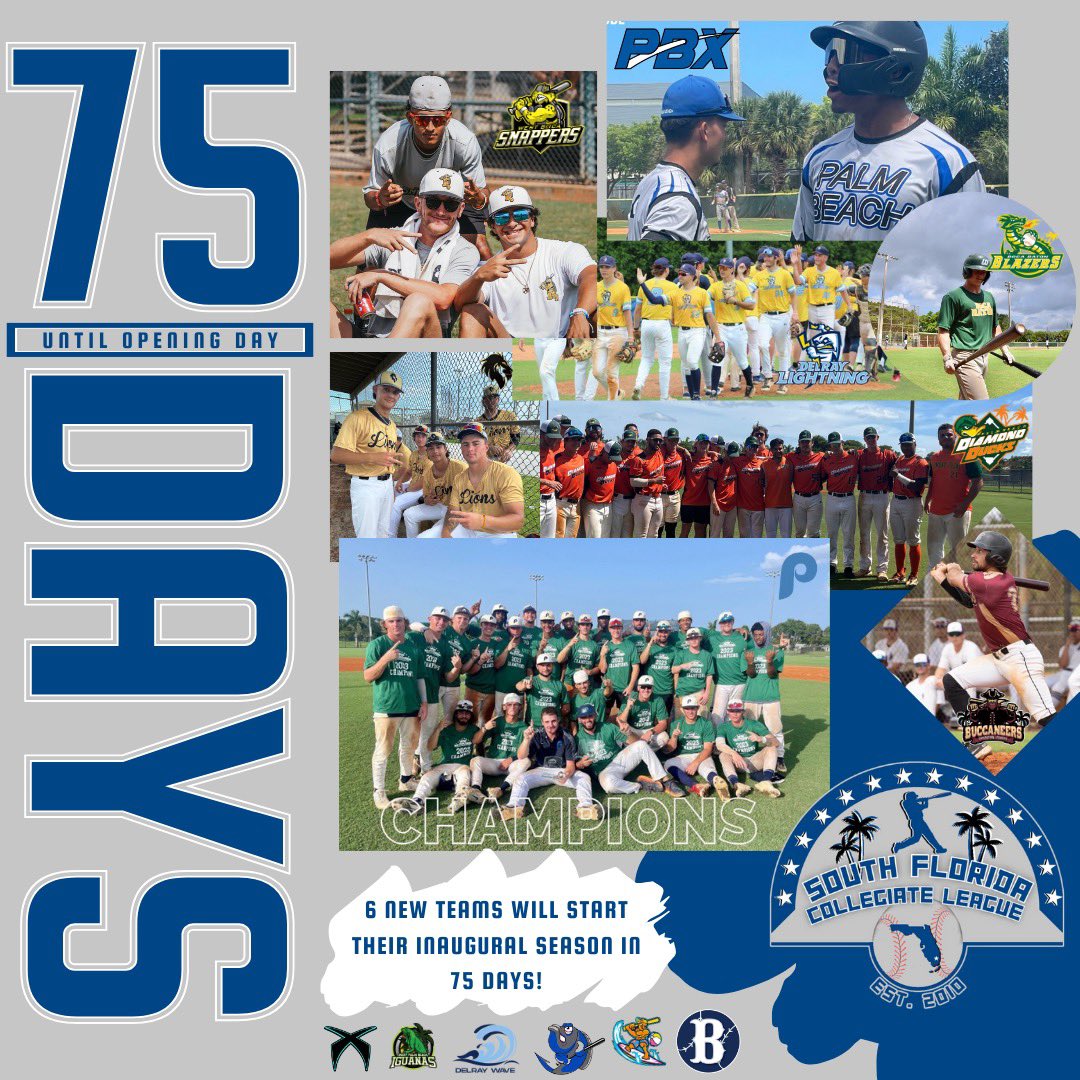 We are just 75 days away from our first game of the 2024 SFCBL season! With the expansion to 14 teams, June 1st is sure to be an action-packed day of 7 baseball games featuring every team from the SFCBL! • #sfcblopeningday #75days #summerbaseball • @SnapperGang @FTLHooks