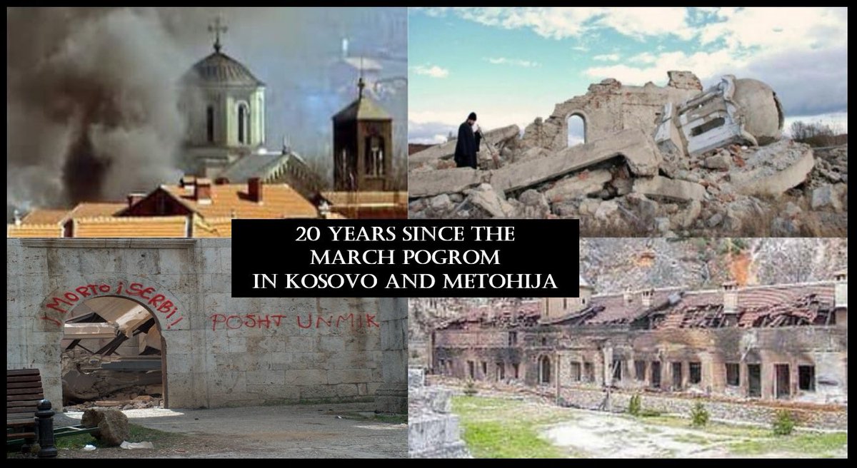 SRBinUS's tweet photo. Today marks 20 years since the #MarchPogrom when #Albanian extremists went on a spree of terror and destruction in #KosovoandMetohija to carry out ethnic #cleansing of #Serb population.
Sadly, justice remains elusive to this day.
#CrimeWithoutPunishment👇

https://t.co/XRT5oGMIvY https://t.co/iOcGDrTIff