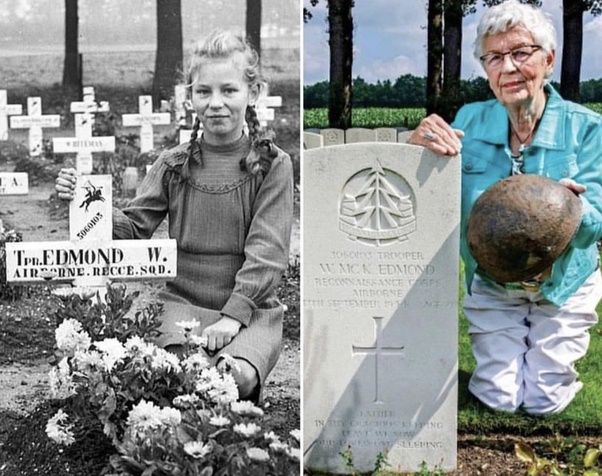Pictured here is Willemien Rieken. She was only 9 years old when she first began laying flowers on the grave of William Edmond, a British soldier who fought and died to liberate her Dutch Village. From the day he died, and for 75 years, she looked after his grave and kept his…