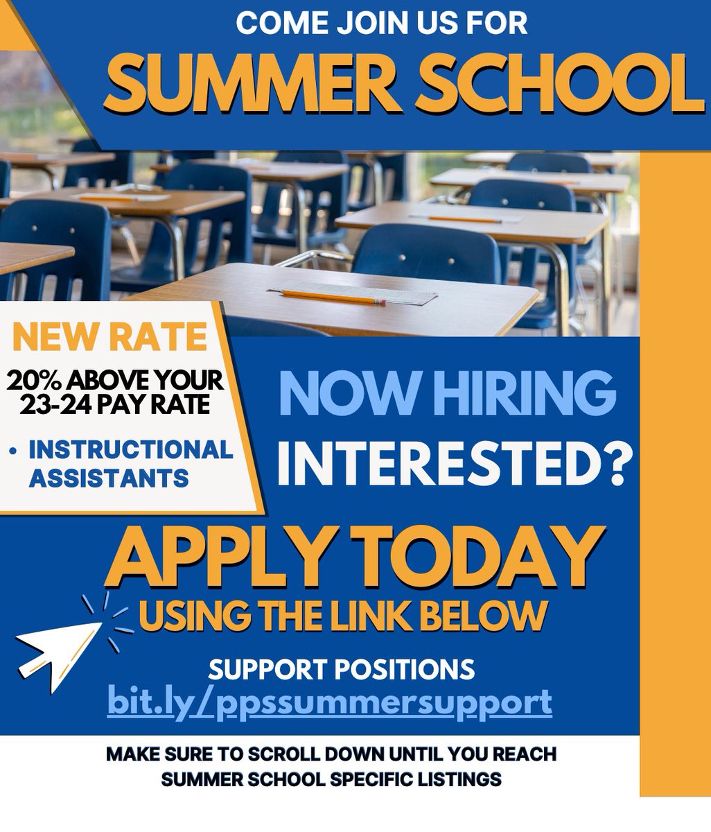 We are hiring for @PortsVASchools summer school positions soon! Be sure to apply now. Great summer pay! Teaching staff can apply here: ats3.atenterprise.powerschool.com/ats/job_board?… Support staff can apply here: ats3.atenterprise.powerschool.com/ats/job_board?… Scroll down to find summer school positions.