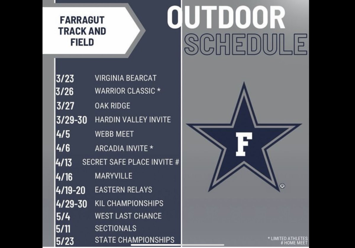 2️⃣0️⃣2️⃣4️⃣ FARRAGUT HIGH SCHOOL TRACK AND FIELD SCHEDULE ⚓️🏃‍♀️🏃🏽 ___ ⁦@AdmiralsXC_TF⁩ ⁦@5StarPreps⁩ ⁦@prepxtra⁩ ⁦@TJ3rd_⁩ ⁦@West105_WFIV⁩ ⁦@farragutpress1⁩