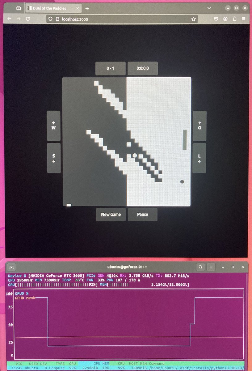 I'm doing some AI training for the Duel of the Paddles game so it won't require two players to play. So far, after 250K+ steps (RL/PPO), it's still performing terribly. 😅🕹️🤖

#ai #artificalintelligence