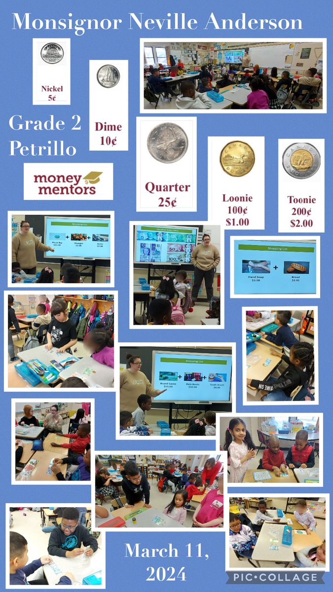 Thank you, Jessica, from @MoneyMentors for sharing all about money and playing shopping games with Grade 2 Petrillo. #Grade2Math @CCSD_edu
