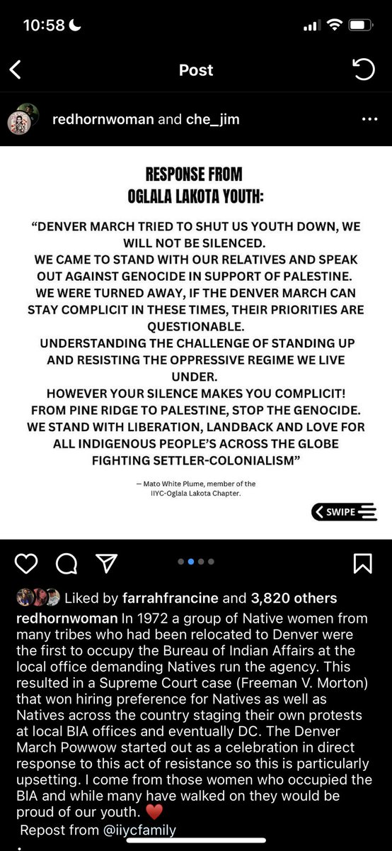 ATTN NTV TWITTER: Denver March Powwow has banned Lakota youth from attending because they were protesting for Palestine. This is not only cowardly but it’s also a violation of the 1st amendment. This event is ran by SCFD. As a nonprofit who accepts public funds, they shouldn’t be…