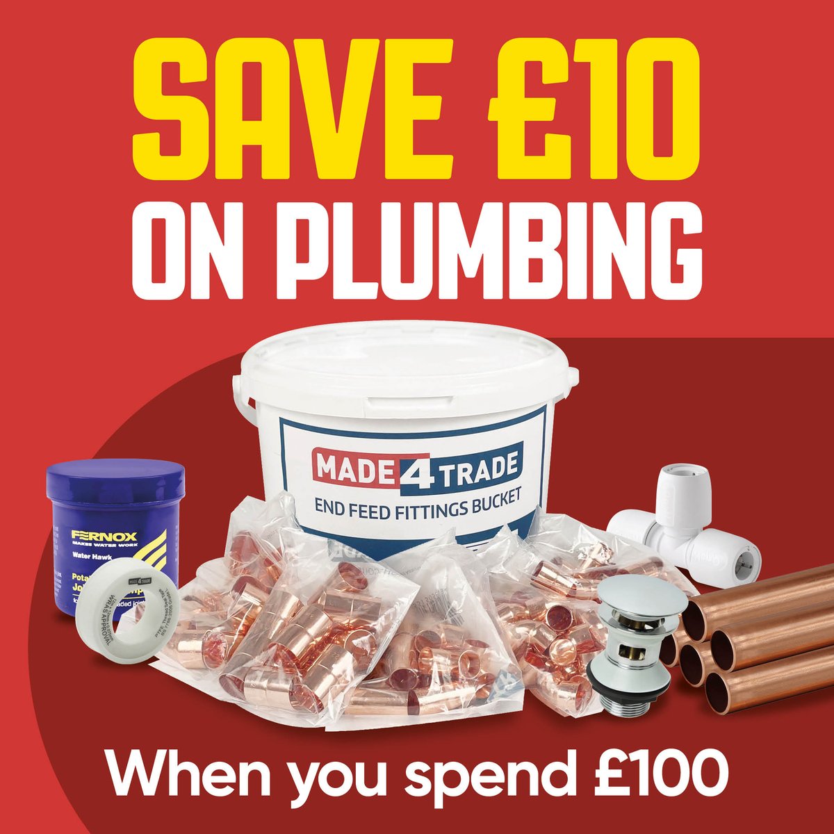 We started this week with World Plumbing Day, and we're starting the next with a plumbing deal! Starting tomorrow, save £10 when you spend £100 across our whole plumbing range, including clearance 🥳