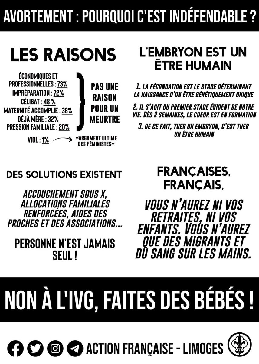 AF_Limoges's tweet photo. 🔴 Boitage contre l'IVG ce weekend.

➡️ Car remettre en cause ce dogme relève du blasphème envers la religion républicaine. Soyons à l'avant-garde ! https://t.co/YfNszhdSQI