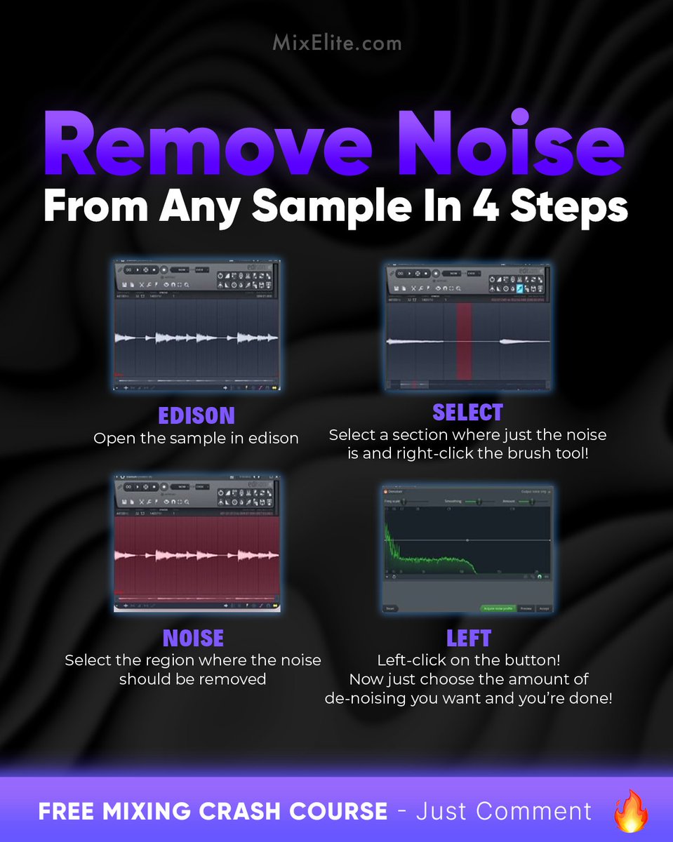 Free Mixing Crash Course 👉 MixElite.com/free-course
⁠
Noise Be Gone! 🚫🎶⁠

⁠
#SampleCleaning #NoiseReduction #MusicEditing #ProducerTips #StudioHacks #EdisonFLStudio #AudioCleanup #Beatmakers #ProductionTricks #SoundQuality #MixElite