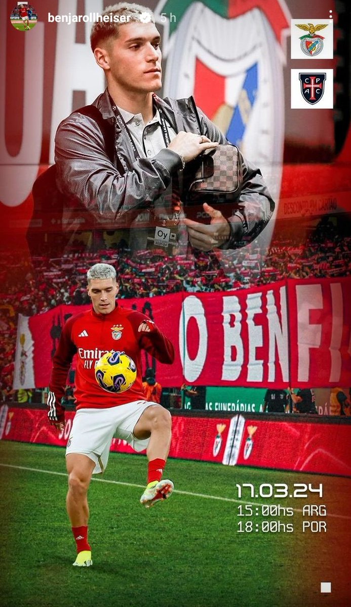 Hoy el Benfica juega a las 15:00 h.s. por la Primeira Liga.
Se enfrenta al Casa Pia, un equipo de mitad de tabla para abajo.
Esperemos que entre Rollheiser, es un partido para que tenga minutos.