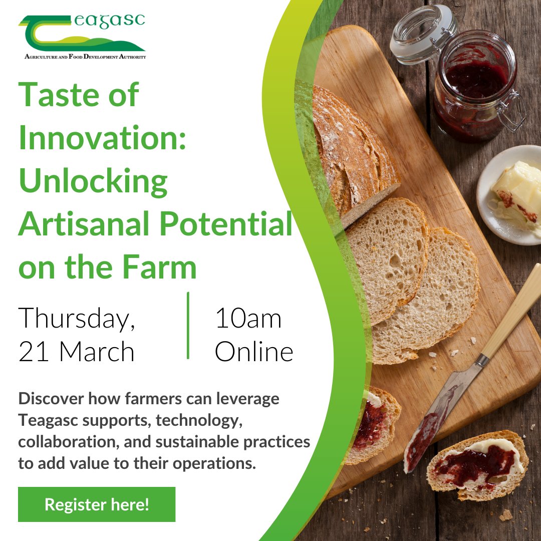 Join us on Thursday, 21 March at 10am for a webinar, where Barry Caslin will be joined by Dr. Deirdre Kennedy, Artisan and Small Food Sector based at @TeagascFood to discuss the exciting world of artisanal food production. Register on bit.ly/49UDvUV