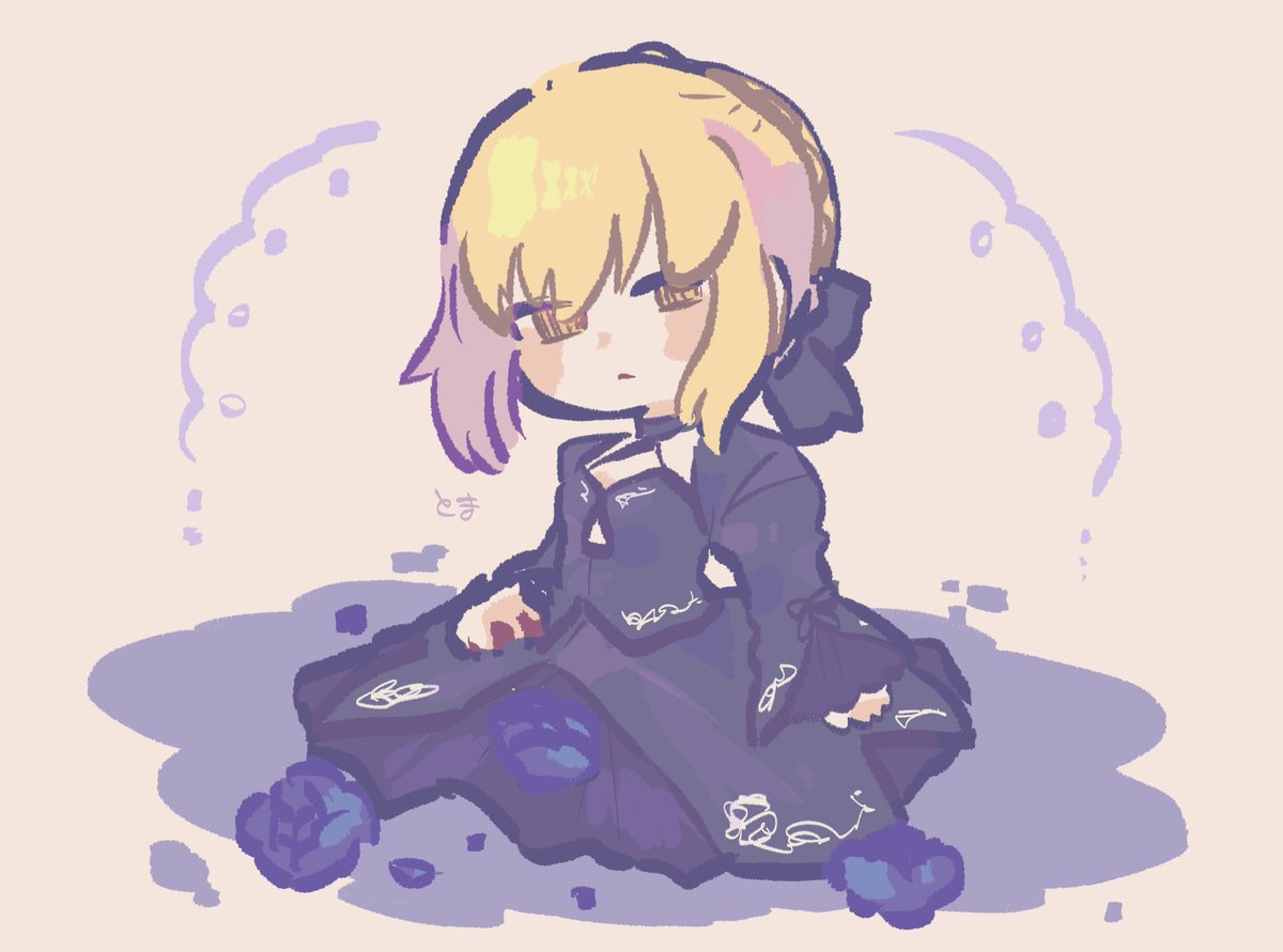 artoria pendragon (fate) ,saber alter 1girl solo looking at viewer blonde hair long sleeves dress bow  illustration images