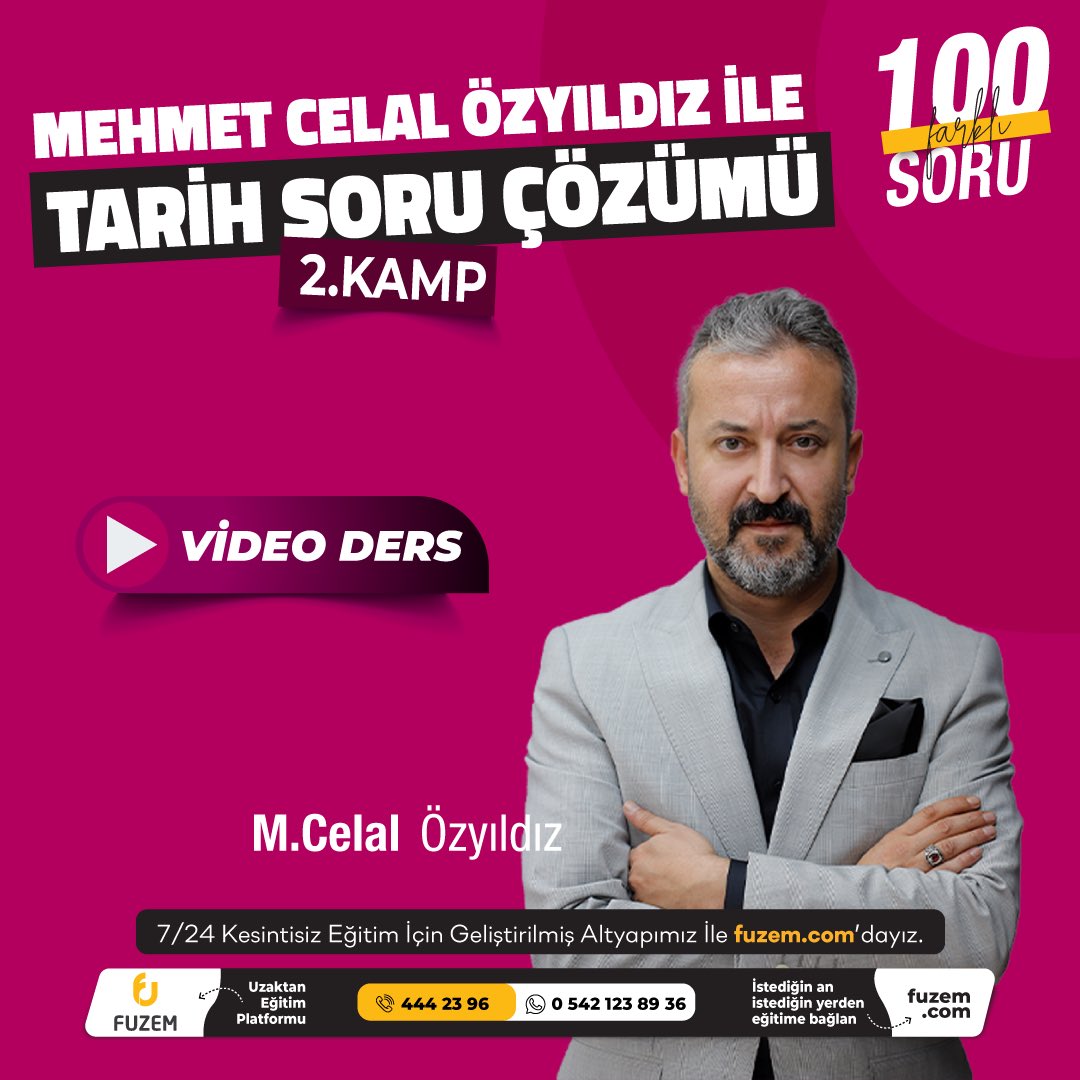 Türkiye’nin En Kapsamlı Uzaktan Eğitim Platformundan Mehmet Celal Özyıldız ile (100 Farklı Soruda) Tarih Soru Çözüm Kampı Sadece fuzem.com’da! (Video Ders) 2. Kamp - Hemen Kaydol Bu Fırsatı Kaçırma! Özel Fiyat - Sınırlı Kontenjan📌 #fuzem #farklıuzem #celalhoca