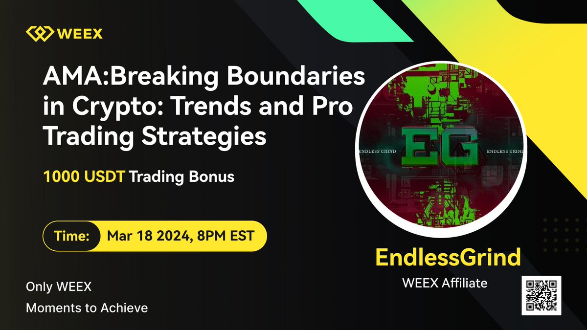 WEEX_Official's tweet photo. 🙌#WEEX Twitter Space Is Coming!
🧐Breaking Boundaries in Crypto: Trends and Pro Trading Strategies
⏰March 18th, 8PM (EST), Monday
🎁$1,000 Trading Bonus
🎤 Host:@WEEX_Official
🎤 Co-host:Laura @LauraWeex ,WEEX BD
🧙♂️Guest:EndlessGrind @EGrind26 ,WEEX Affiliate
🌟 Set a reminder:https://t.co/HVcWGU8oAe