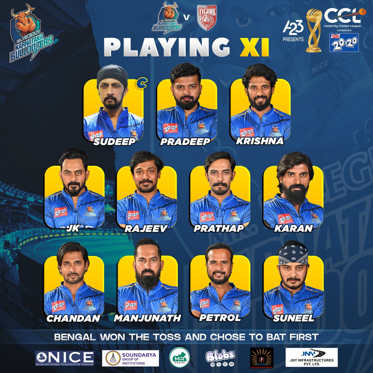 Our playing 11 for the big finals! 🏏🏟️🏆 #karnatakabulldozers #celebritycricketleague #ccl #CCL2024