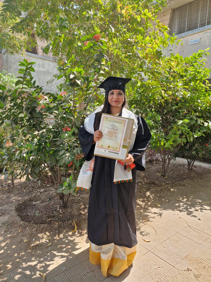 Neerja20079619's tweet photo. I am thrilled to announce that I have successfully completed my doctoral studies.  I am deeply grateful for the support and guidance of my professors, mentors, friends, and family who have stood by me throughout this journey . 
#yoga #yogawithneerja @narendramodi @Yoga_Journal https://t.co/0RSoLta8aR
